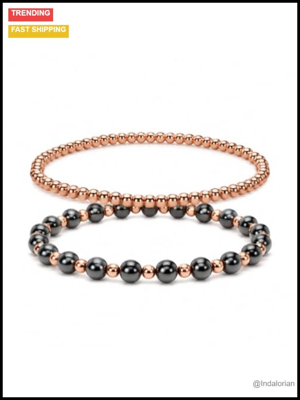 Copper Hematite Beaded Stretch Bracelet Set 4mm 6mm Stackable